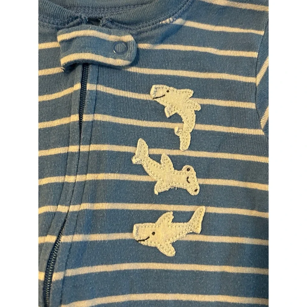 Carters Just One You Blue White Striped Shark Footed Sleeper Pajamas 18M 1505